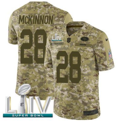 Nike San Francisco 49ers #28 Jerick McKinnon Camo Super Bowl LIV 2020 Stitched NFL Limited 2018 Salute To Service Jersey