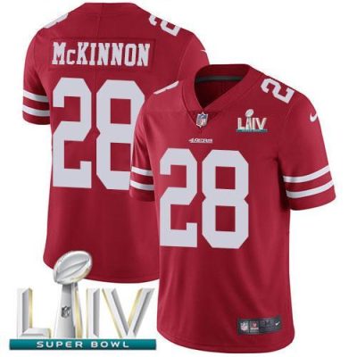 Nike San Francisco 49ers #28 Jerick McKinnon Red Super Bowl LIV 2020 Team Color Stitched NFL Vapor Untouchable Limited Jersey