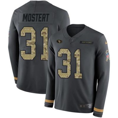 Nike San Francisco 49ers #31 Raheem Mostert Anthracite Salute to Service Stitched NFL Limited Therma Long Sleeve Jersey