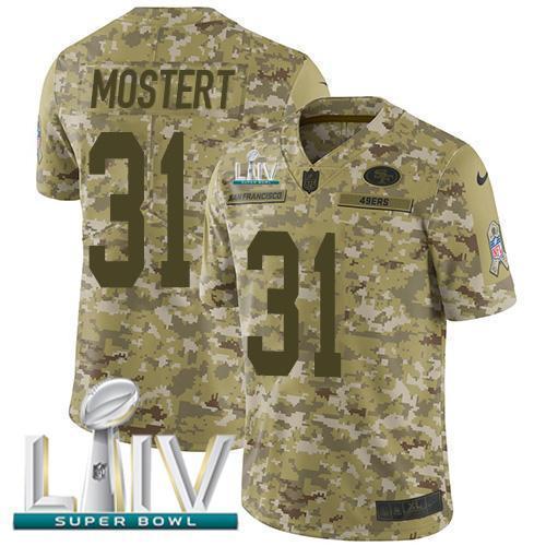 Nike San Francisco 49ers #31 Raheem Mostert Camo Super Bowl LIV 2020 Stitched NFL Limited 2018 Salute To Service Jersey