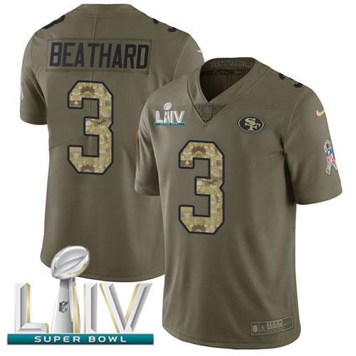 Nike San Francisco 49ers #3 C.J. Beathard Olive/Camo Super Bowl LIV 2020 Stitched NFL Limited 2017 Salute To Service Jersey