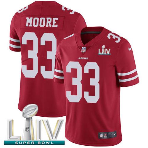 Nike San Francisco 49ers #33 Tarvarius Moore Red Super Bowl LIV 2020 Team Color Stitched NFL Vapor Untouchable Limited Jersey