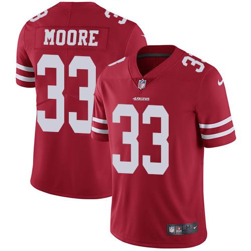 Nike San Francisco 49ers #33 Tarvarius Moore Red Team Color Stitched NFL Vapor Untouchable Limited Jersey