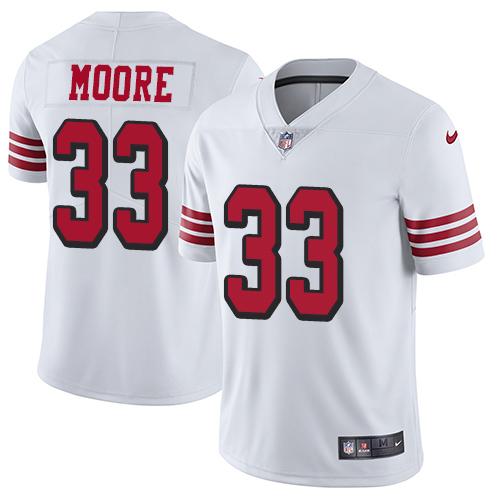 Nike San Francisco 49ers #33 Tarvarius Moore White Rush Stitched NFL Vapor Untouchable Limited Jersey