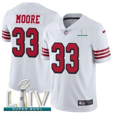 Nike San Francisco 49ers #33 Tarvarius Moore White Super Bowl LIV 2020 Rush Stitched NFL Vapor Untouchable Limited Jersey