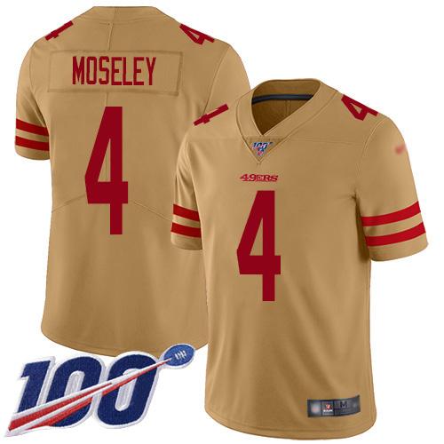 Nike San Francisco 49ers #4 Emmanuel Moseley Gold Stitched NFL Limited Inverted Legend 100th Season Jersey