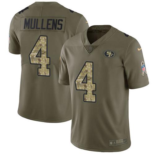 Nike San Francisco 49ers #4 Nick Mullens Olive/Camo Stitched NFL Limited 2017 Salute To Service Jersey
