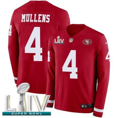 Nike San Francisco 49ers #4 Nick Mullens Red Super Bowl LIV 2020 Team Color Stitched NFL Limited Therma Long Sleeve Jersey