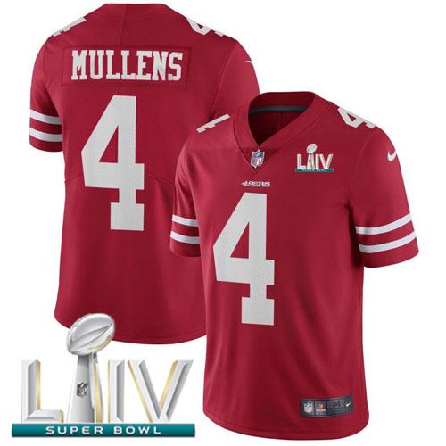 Nike San Francisco 49ers #4 Nick Mullens Red Super Bowl LIV 2020 Team Color Stitched NFL Vapor Untouchable Limited Jersey