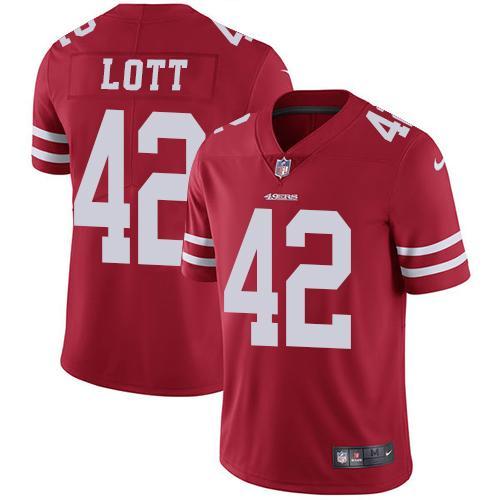 Nike San Francisco 49ers #42 Ronnie Lott Red Team Color Stitched NFL Vapor Untouchable Limited Jersey