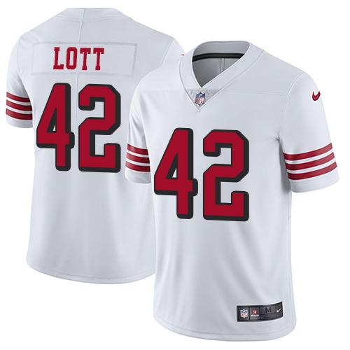 Nike San Francisco 49ers #42 Ronnie Lott White Rush Stitched NFL Vapor Untouchable Limited Jersey