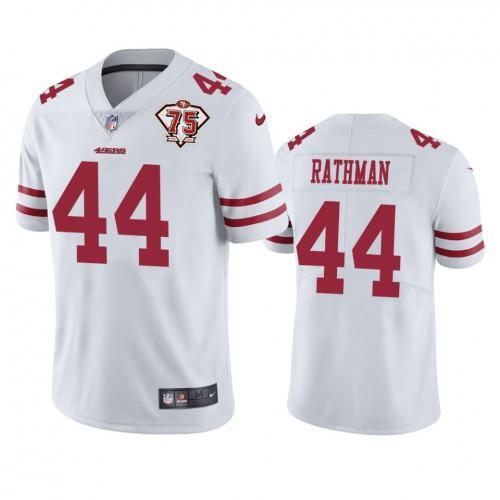 Nike San Francisco 49ers #44 Tom Rathman White 75th Anniversary Stitched NFL Vapor Untouchable Limited Jersey