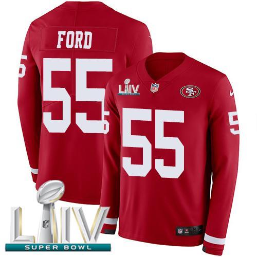 Nike San Francisco 49ers #55 Dee Ford Red Super Bowl LIV 2020 Team Color Stitched NFL Limited Therma Long Sleeve Jersey