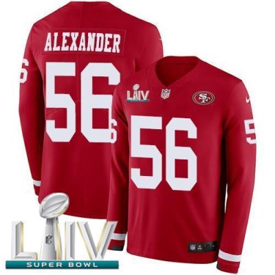 Nike San Francisco 49ers #56 Kwon Alexander Red Super Bowl LIV 2020 Team Color Stitched NFL Limited Therma Long Sleeve Jersey