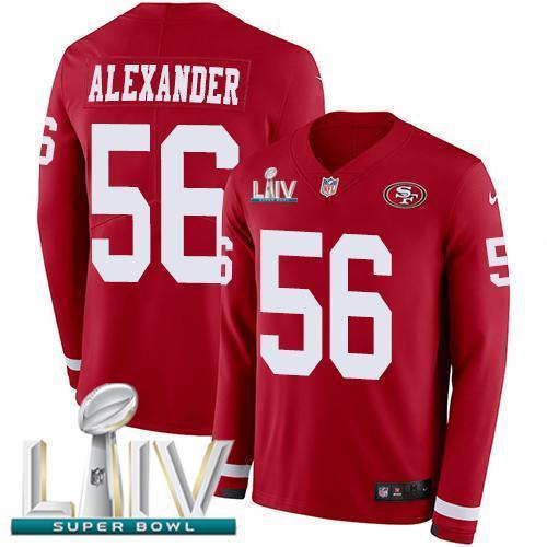 Nike San Francisco 49ers #56 Kwon Alexander Red Super Bowl LIV 2020 Team Color Stitched NFL Limited Therma Long Sleeve Jersey