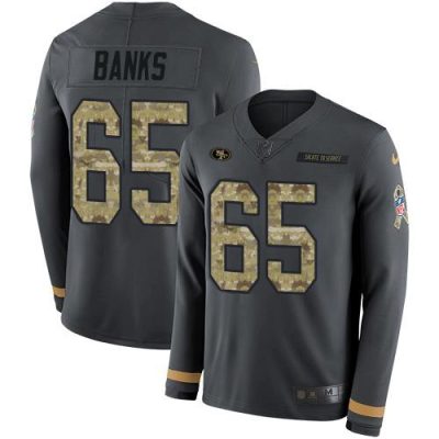 Nike San Francisco 49ers #65 Aaron Banks Anthracite Salute to Service Stitched NFL Limited Therma Long Sleeve Jersey