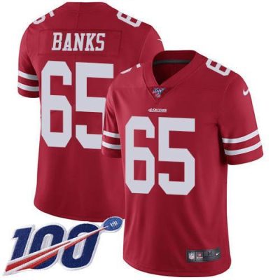 Nike San Francisco 49ers #65 Aaron Banks Red Team Color Stitched NFL 100th Season Vapor Limited Jersey