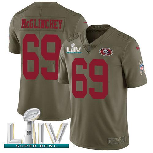 Nike San Francisco 49ers #69 Mike McGlinchey Olive Super Bowl LIV 2020 Stitched NFL Limited 2017 Salute To Service Jersey