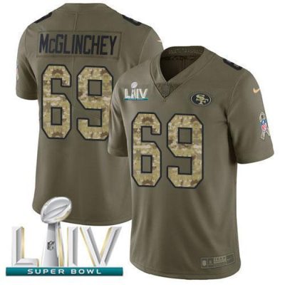 Nike San Francisco 49ers #69 Mike McGlinchey Olive/Camo Super Bowl LIV 2020 Stitched NFL Limited 2017 Salute To Service Jersey