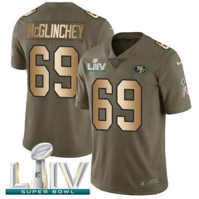 Nike San Francisco 49ers #69 Mike McGlinchey Olive/Gold Super Bowl LIV 2020 Stitched NFL Limited 2017 Salute To Service Jersey