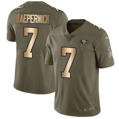Nike San Francisco 49ers #7 Colin Kaepernick Olive/Gold Stitched NFL Limited 2017 Salute To Service Jersey