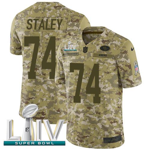 Nike San Francisco 49ers #74 Joe Staley Camo Super Bowl LIV 2020 Stitched NFL Limited 2018 Salute To Service Jersey