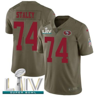 Nike San Francisco 49ers #74 Joe Staley Olive Super Bowl LIV 2020 Stitched NFL Limited 2017 Salute To Service Jersey
