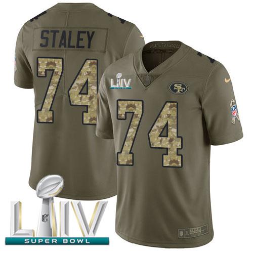 Nike San Francisco 49ers #74 Joe Staley Olive/Camo Super Bowl LIV 2020 Stitched NFL Limited 2017 Salute To Service Jersey
