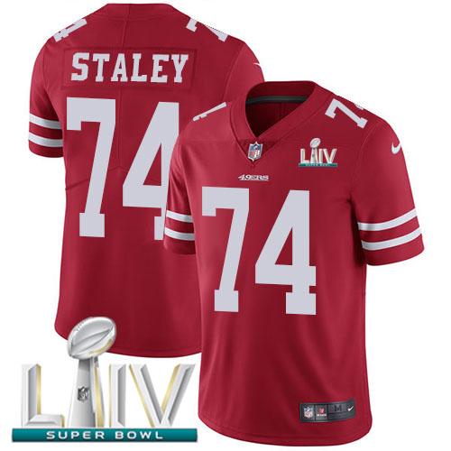 Nike San Francisco 49ers #74 Joe Staley Red Super Bowl LIV 2020 Team Color Stitched NFL Vapor Untouchable Limited Jersey