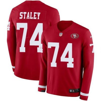 Nike San Francisco 49ers #74 Joe Staley Red Team Color Stitched NFL Limited Therma Long Sleeve Jersey