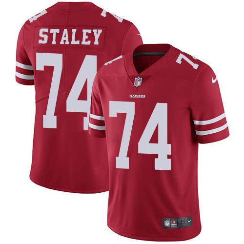Nike San Francisco 49ers #74 Joe Staley Red Team Color Stitched NFL Vapor Untouchable Limited Jersey
