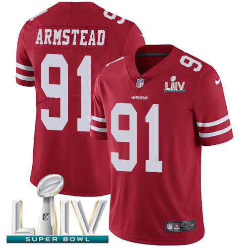 Nike San Francisco 49ers #91 Arik Armstead Red Super Bowl LIV 2020 Team Color Stitched NFL Vapor Untouchable Limited Jersey