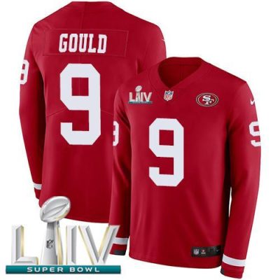 Nike San Francisco 49ers #9 Robbie Gould Red Super Bowl LIV 2020 Team Color Stitched NFL Limited Therma Long Sleeve Jersey
