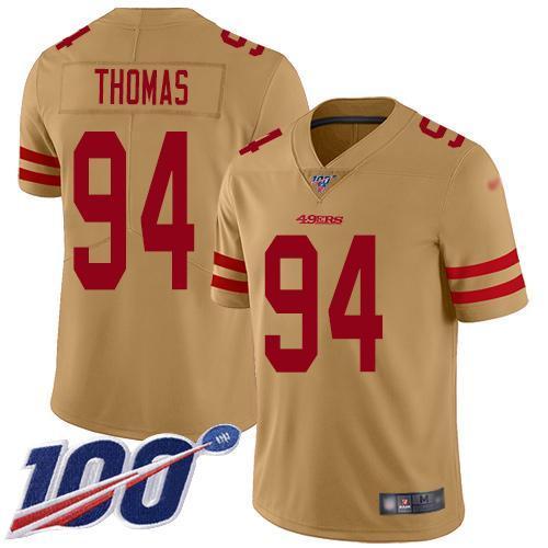 Nike San Francisco 49ers #94 Solomon Thomas Gold Stitched NFL Limited Inverted Legend 100th Season Jersey