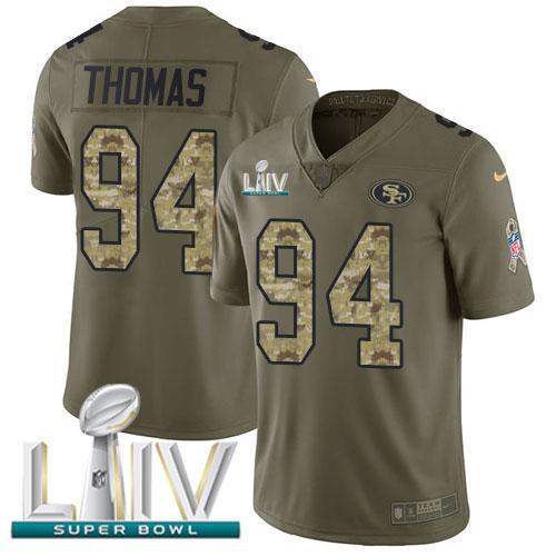 Nike San Francisco 49ers #94 Solomon Thomas Olive/Camo Super Bowl LIV 2020 Stitched NFL Limited 2017 Salute To Service Jersey
