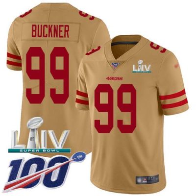 Nike San Francisco 49ers #99 DeForest Buckner Gold Super Bowl LIV 2020 Stitched NFL Limited Inverted Legend 100th Season Jersey