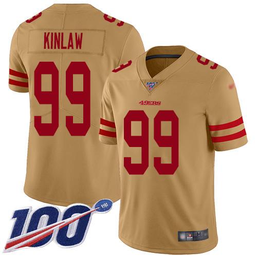 Nike San Francisco 49ers #99 Javon Kinlaw Gold Stitched NFL Limited Inverted Legend 100th Season Jersey