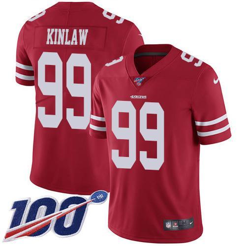 Nike San Francisco 49ers #99 Javon Kinlaw Red Team Color Stitched NFL 100th Season Vapor Untouchable Limited Jersey
