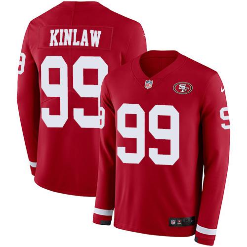 Nike San Francisco 49ers #99 Javon Kinlaw Red Team Color Stitched NFL Limited Therma Long Sleeve Jersey