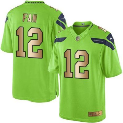 Nike Seahawks #12 Fan Green Stitched NFL Limited Gold Rush Jersey