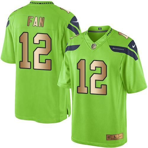 Nike Seahawks #12 Fan Green Stitched NFL Limited Gold Rush Jersey