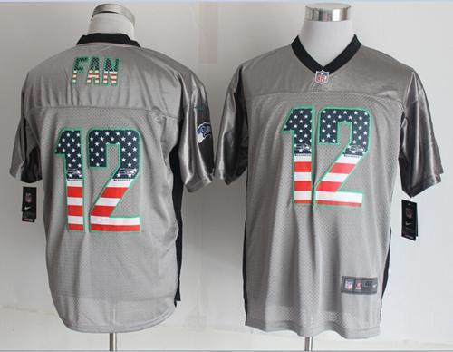 Nike Seahawks #12 Fan Grey Stitched NFL Elite USA Flag Fashion Jersey