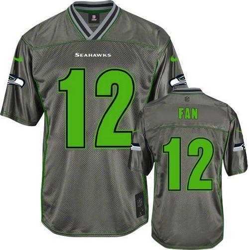 Nike Seahawks #12 Fan Grey Stitched NFL Elite Vapor Jersey