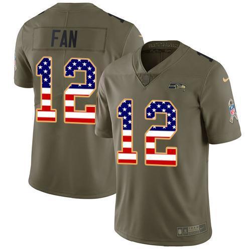 Nike Seahawks #12 Fan Olive/USA Flag Stitched NFL Limited 2017 Salute To Service Jersey