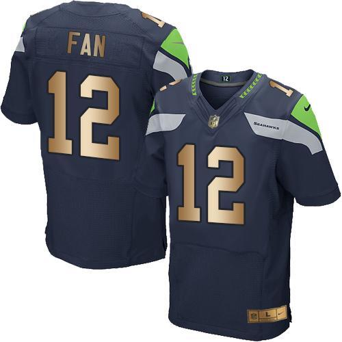 Nike Seahawks #12 Fan Steel Blue Team Color Stitched NFL Elite Gold Jersey