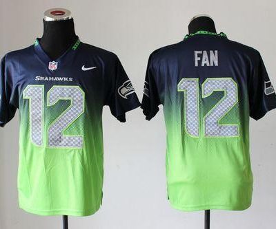 Nike Seahawks #12 Fan Steel Blue/Green Stitched NFL Elite Fadeaway Fashion Jersey