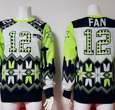 Nike Seahawks #12 Fan White Ugly Sweater