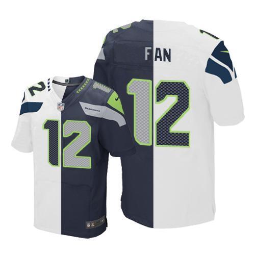 Nike Seahawks #12 Fan White/Steel Blue Stitched NFL Elite Split Jersey