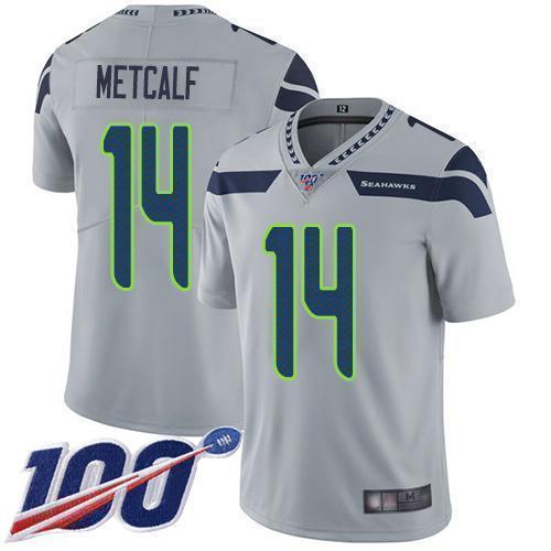 Nike Seahawks #14 D.K. Metcalf Grey Alternate Stitched NFL 100th Season Vapor Limited Jersey