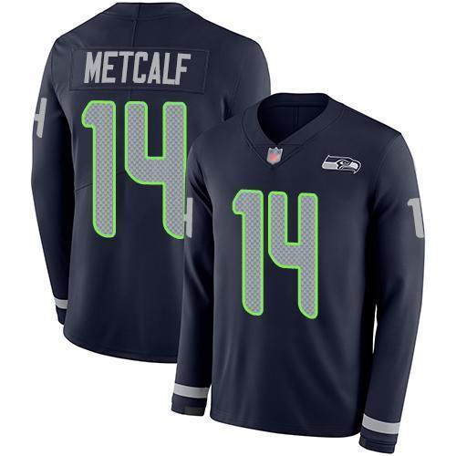 Nike Seahawks #14 D.K. Metcalf Steel Blue Team Color Stitched NFL Limited Therma Long Sleeve Jersey